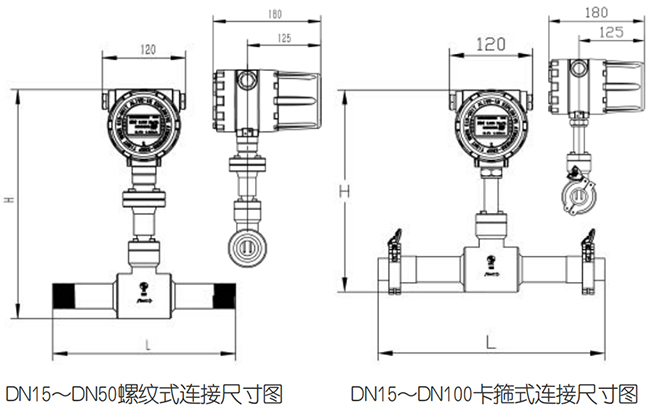 管道式熱式氣體質(zhì)量流量計(jì)尺寸圖一